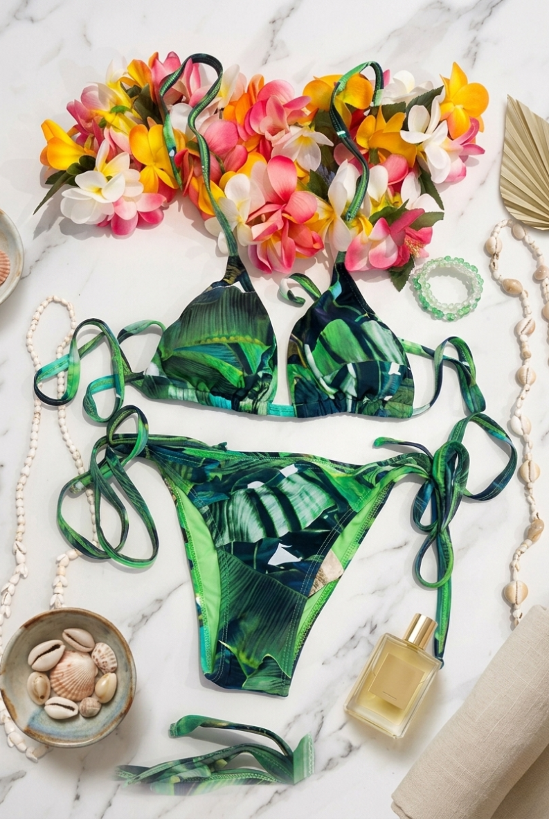 Palm Siren Triangle Bikini Set — Emerald Tropic