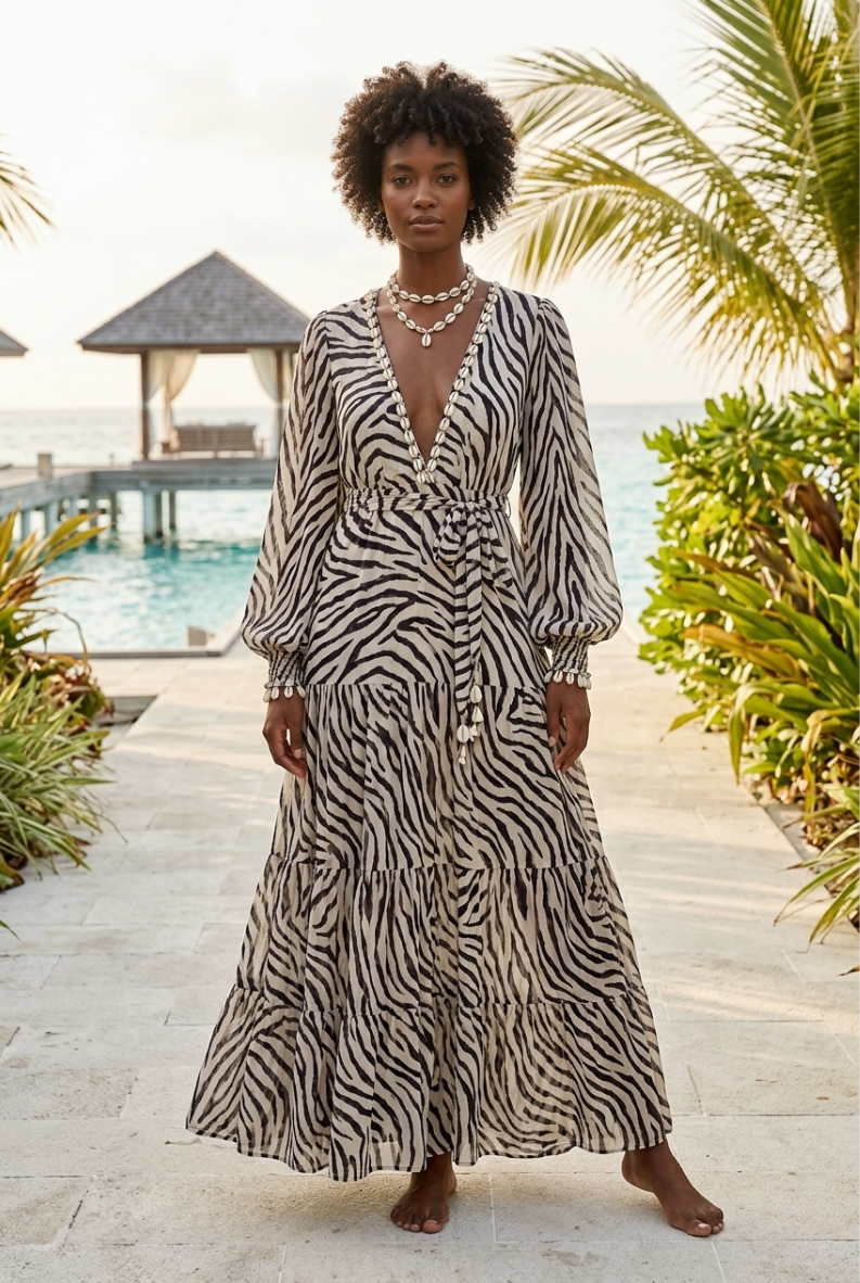 Serenita Resort Cover-Up — Ivory Zebra