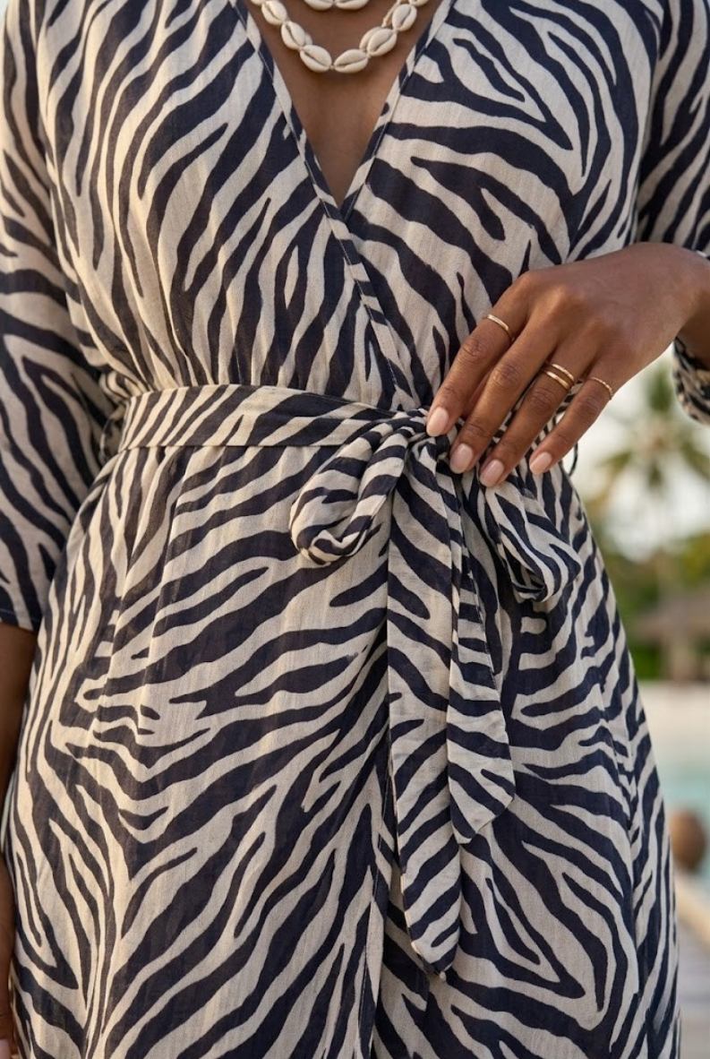 Serenita Resort Cover-Up — Ivory Zebra