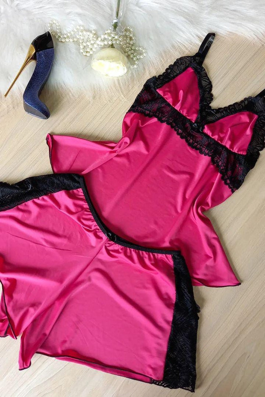 Noir Passion Satin Babydoll Set