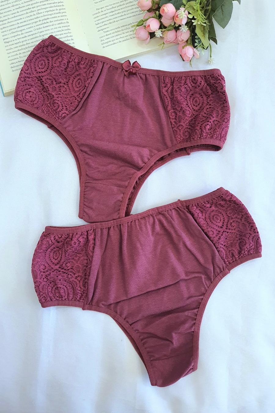 Wide Side Cotton Panty with Lace Panels - Panties Collection