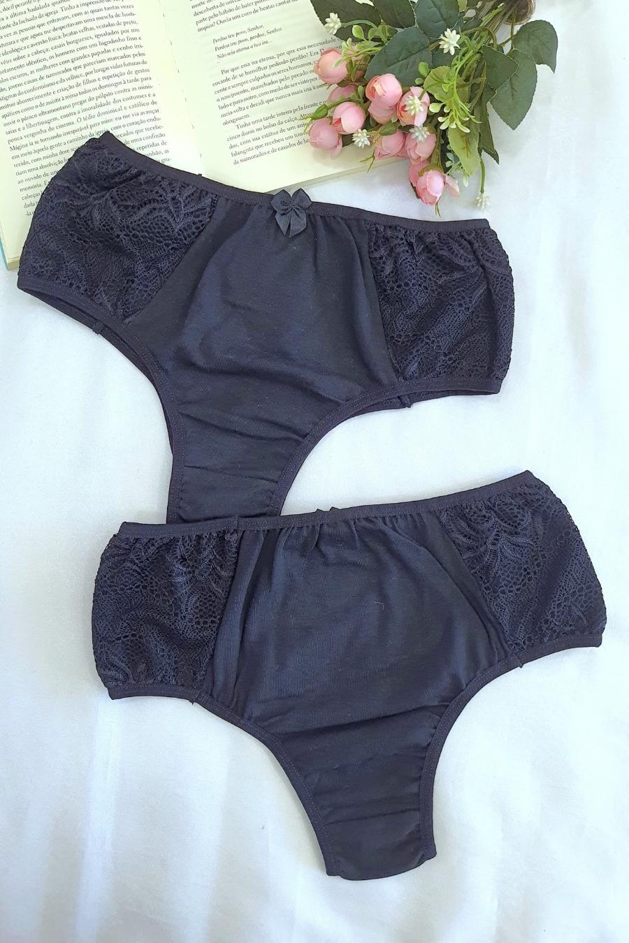 Wide Side Cotton Panty with Lace Panels - Panties Collection