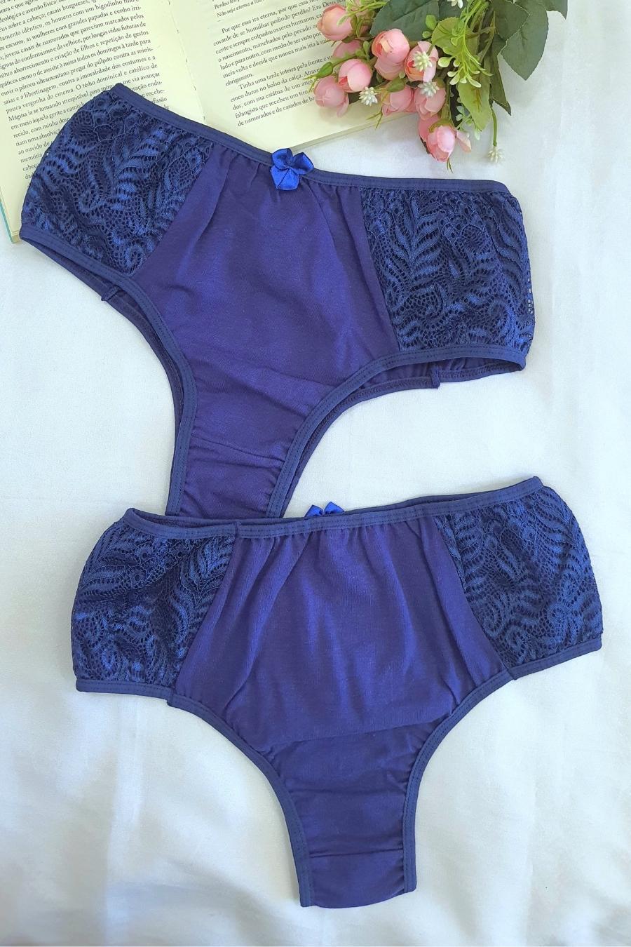 Wide Side Cotton Panty with Lace Panels - Panties Collection