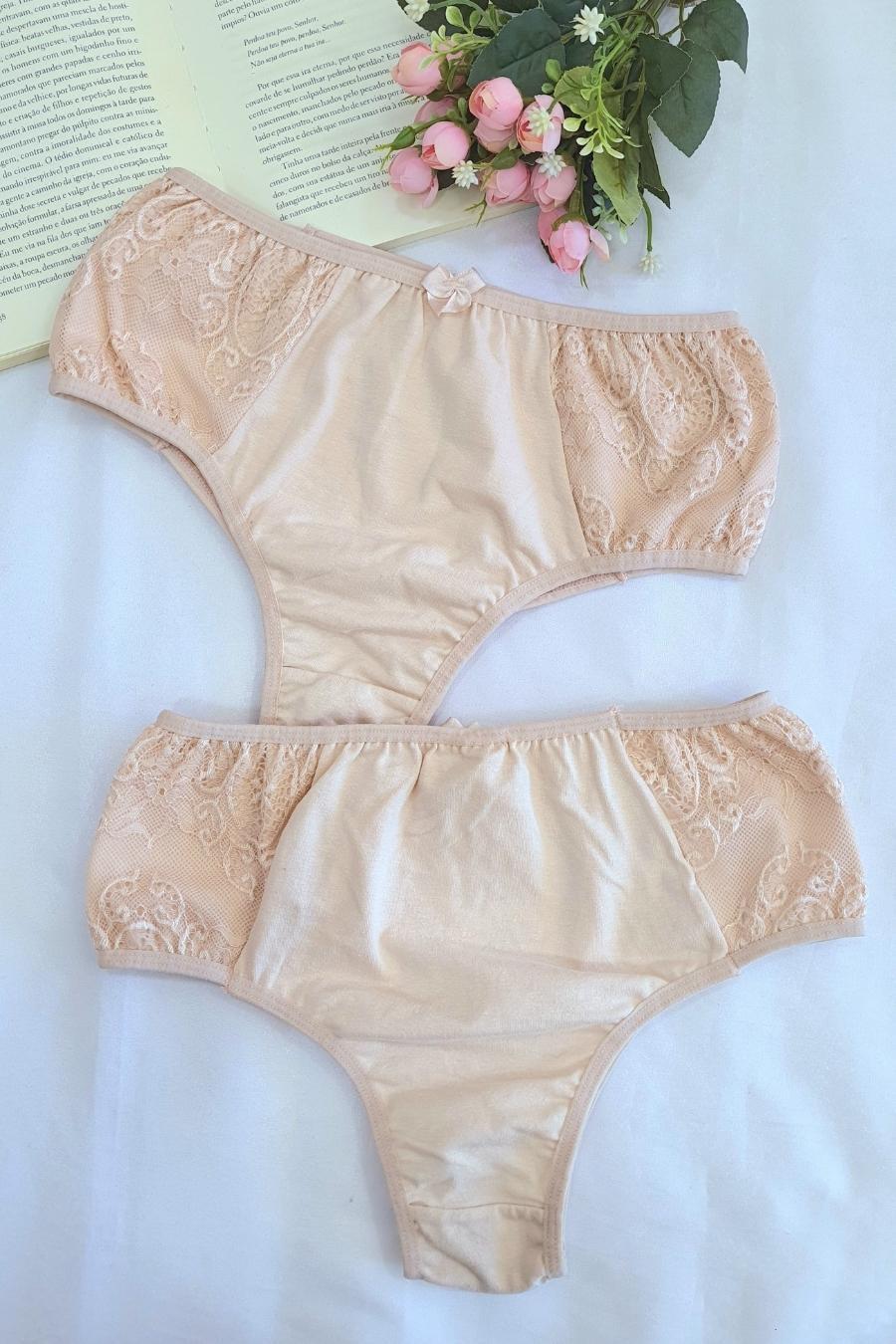 Wide Side Cotton Panty with Lace Panels - Panties Collection